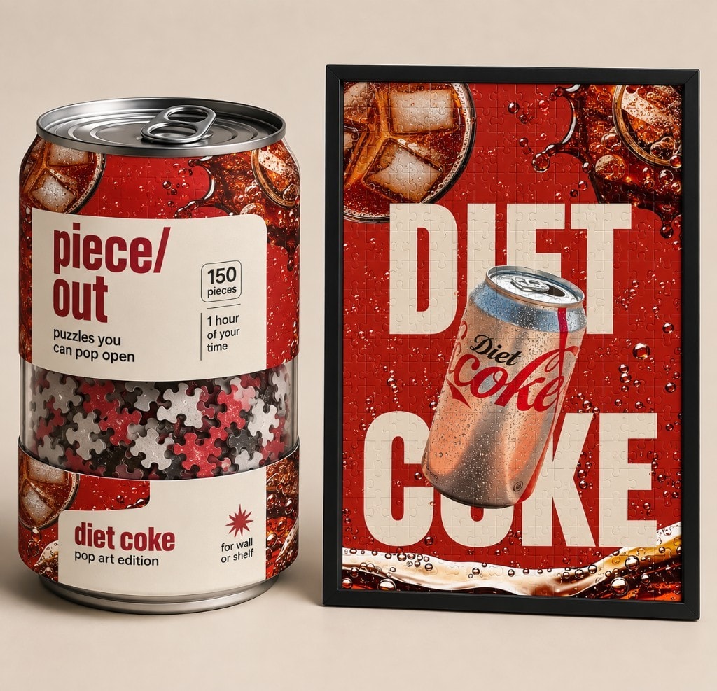 Diet Coke puzzle can and framed art