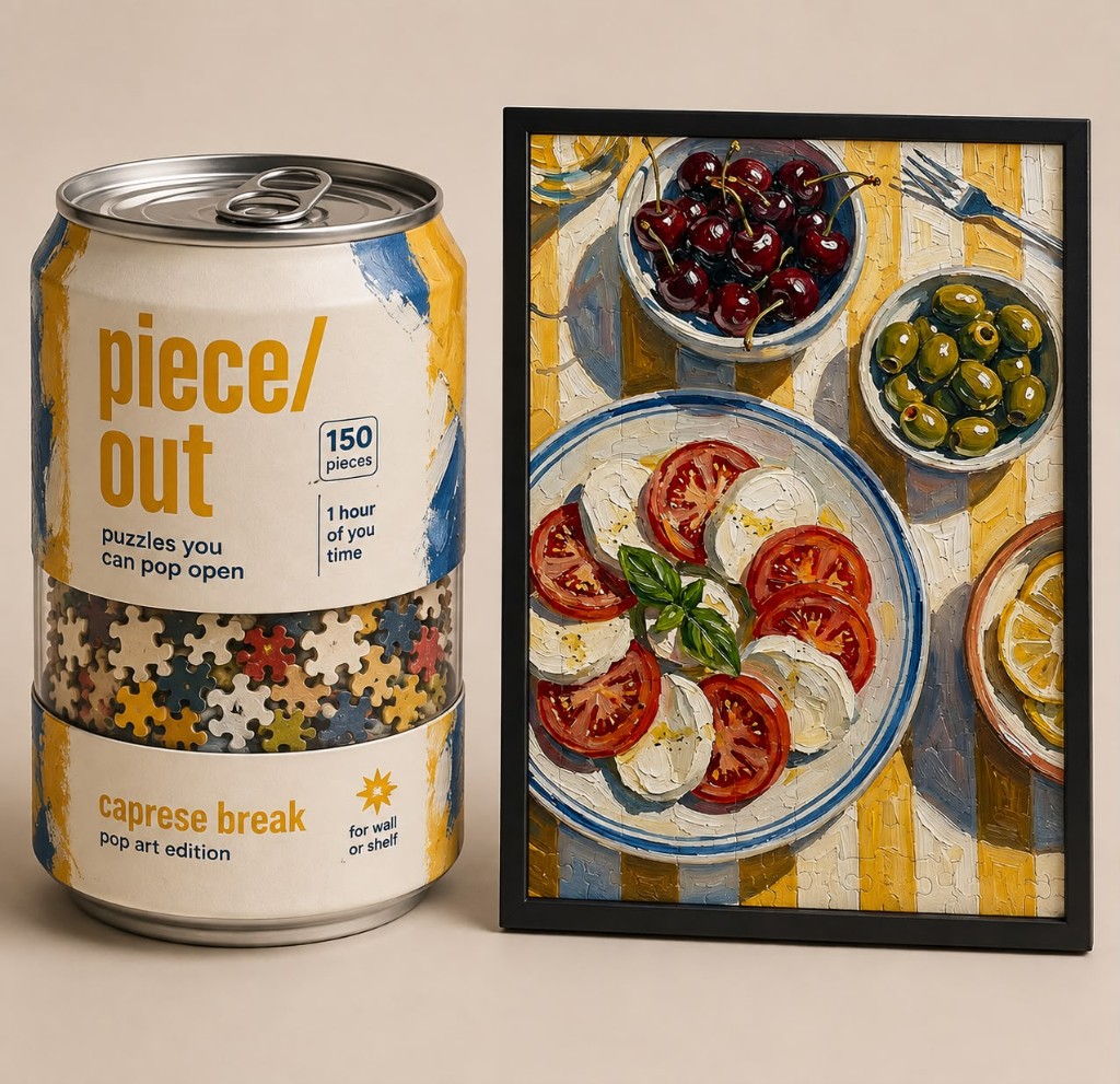 caprese break puzzle can and framed art