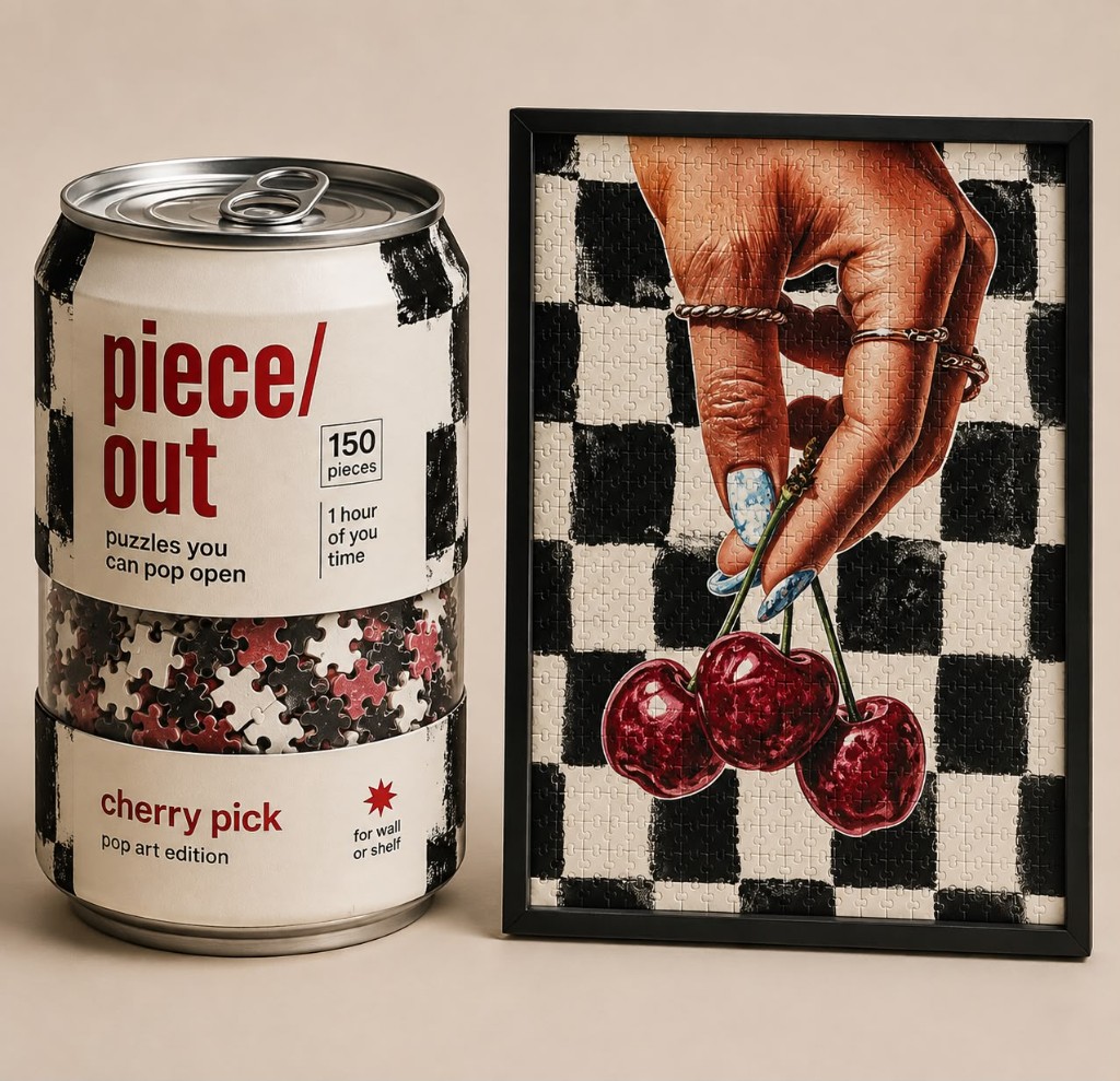 cherry pick puzzle can and framed art