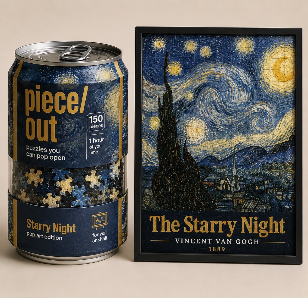 starry night puzzle can and framed art